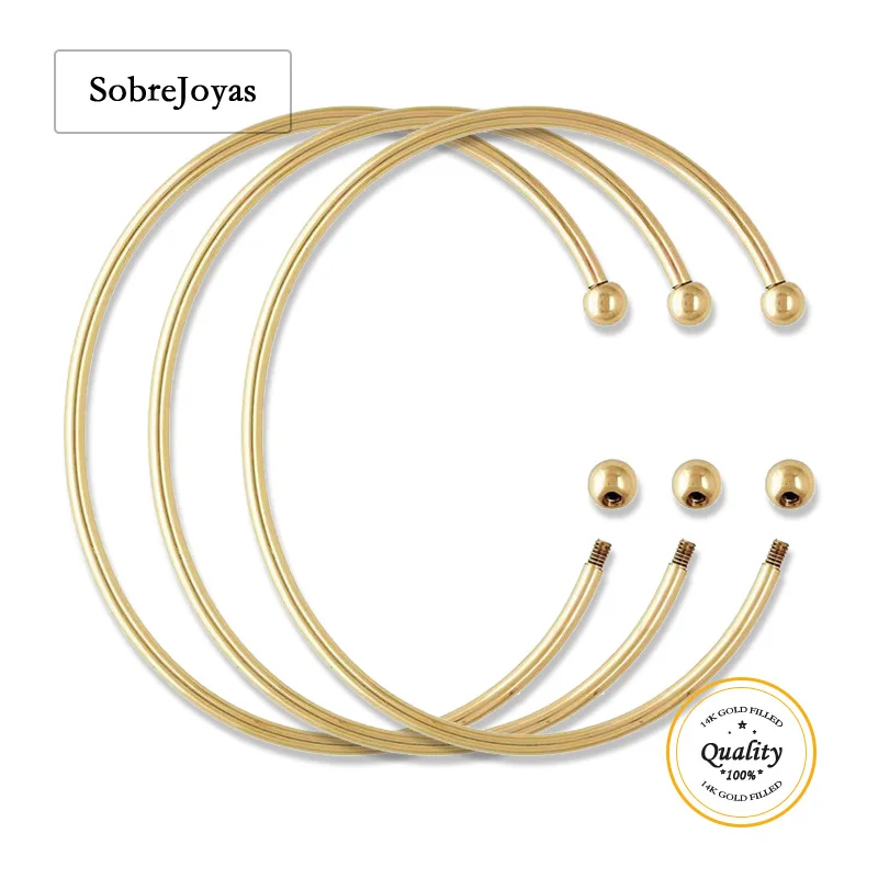 

7 Inch Flex Bangle 14K Gold Filled 2.3mm Threaded Balls Bracelet Handmade Jewelry Boho Charms Bracelets DIY Jewelry Findings