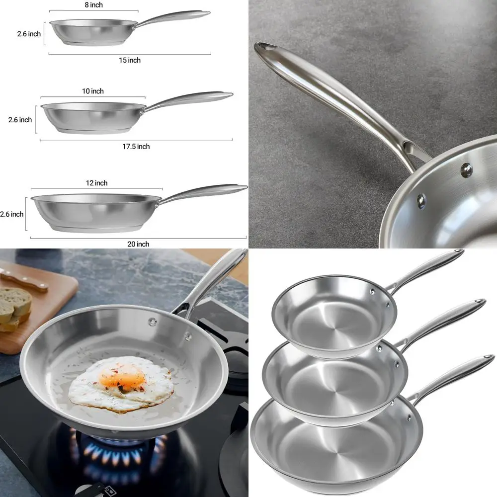 

Набор сковородок из 3 предметов из нержавеющей стали: 8, 10, 12 сковородок, посудомоечная машина и в духовке, безопасная посуда