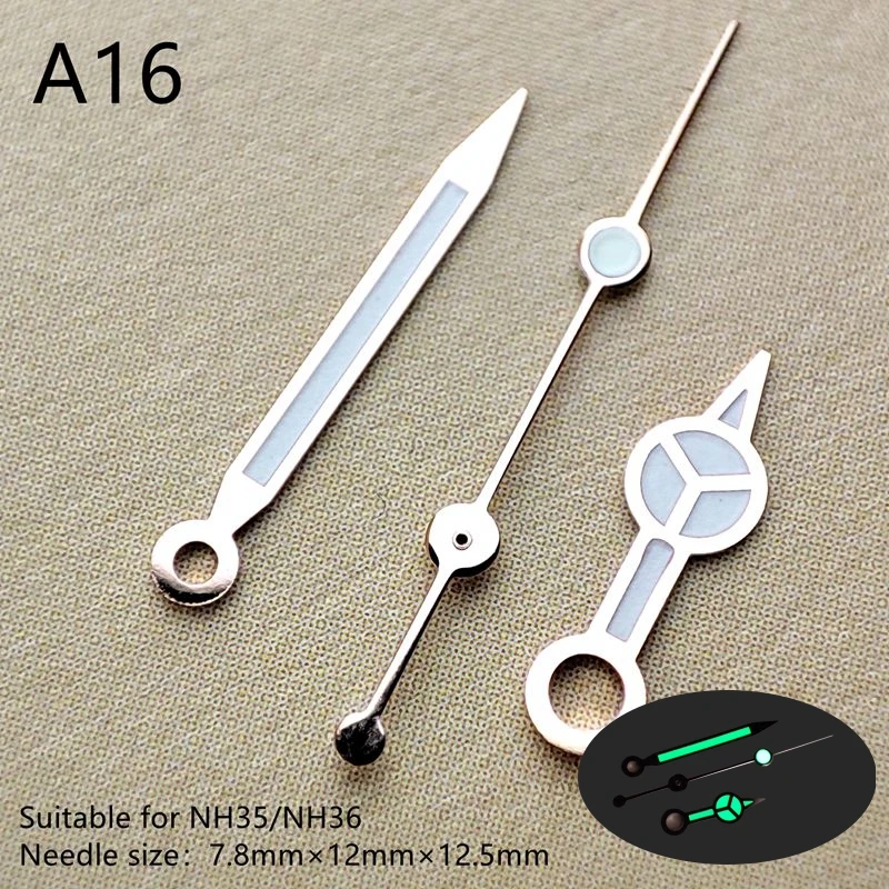 Manecillas de reloj nh35 de alta calidad Benz sprot, 8mm x 12mm x 12,5mm, punteros de reloj luminosos verdes para NH35/NH36