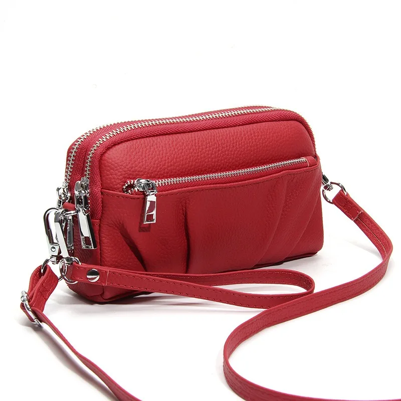 

Genuine Leather Utility Crossbody Bag Double-Zip Pleated Crossbody Wallet, On-the-Go Organizer for Phone,Cash,Cards & Cosmetics