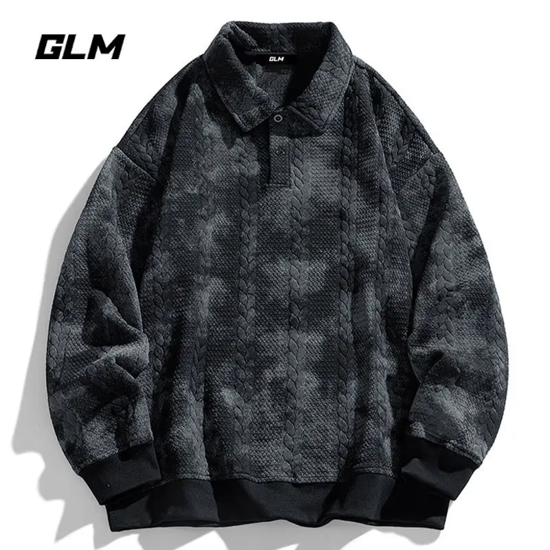 

Japanese Lazy Style Tie-dye Sweatershirts for Men Spring and Autumn Long Sleeve Turn-down Collar Polo Shirt Loose Casual Tops