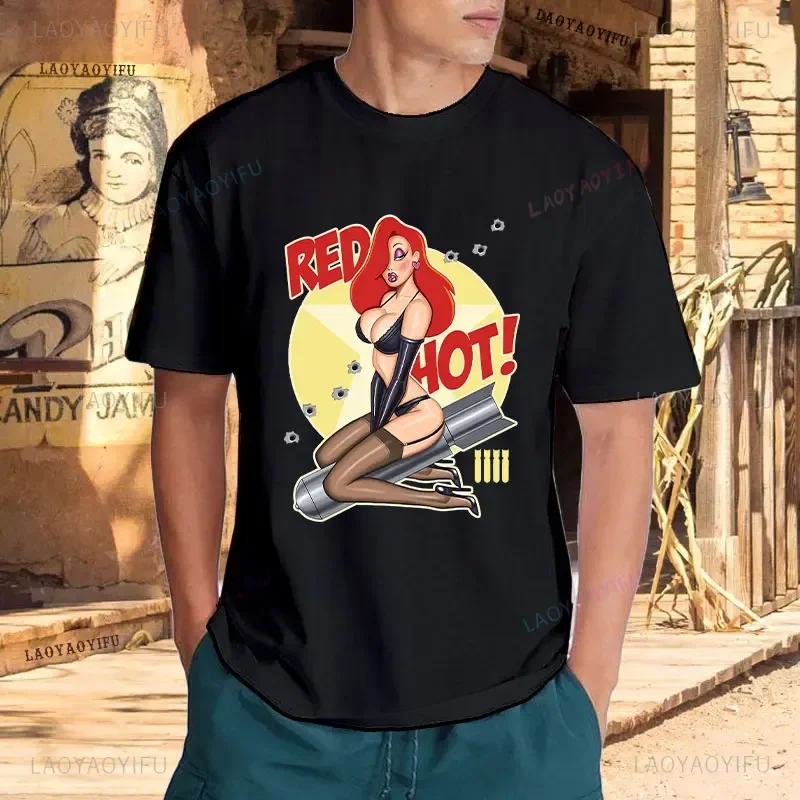 Pin Up Sexy Boom T Shirt Vintage Red Hot Bomb Weapon Adult Printed T-shirt Funny Warrior Cotton Tee Shirt Comfort Casual