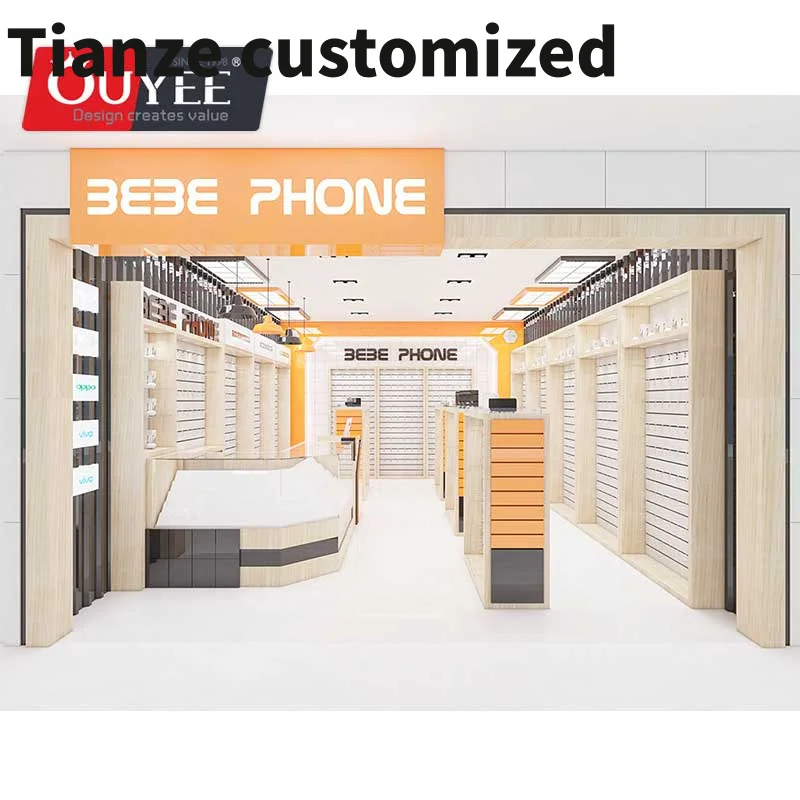 Customized-retail display showcase electronic mobile phone shop interior design cell phone accessories