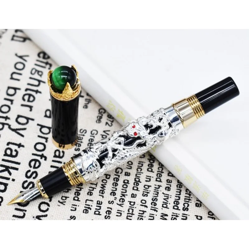

A+ Jinhao Dragon King Vintage Fountain Pen , Green Jewelry Metal Embossing , Silver