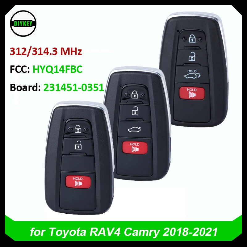 DIYKEY Smart Key Keyless Remote Fob 314.3MHz for Toyota RAV4 Camry 2018-2021 FCC HYQ14FBC 231451-0351