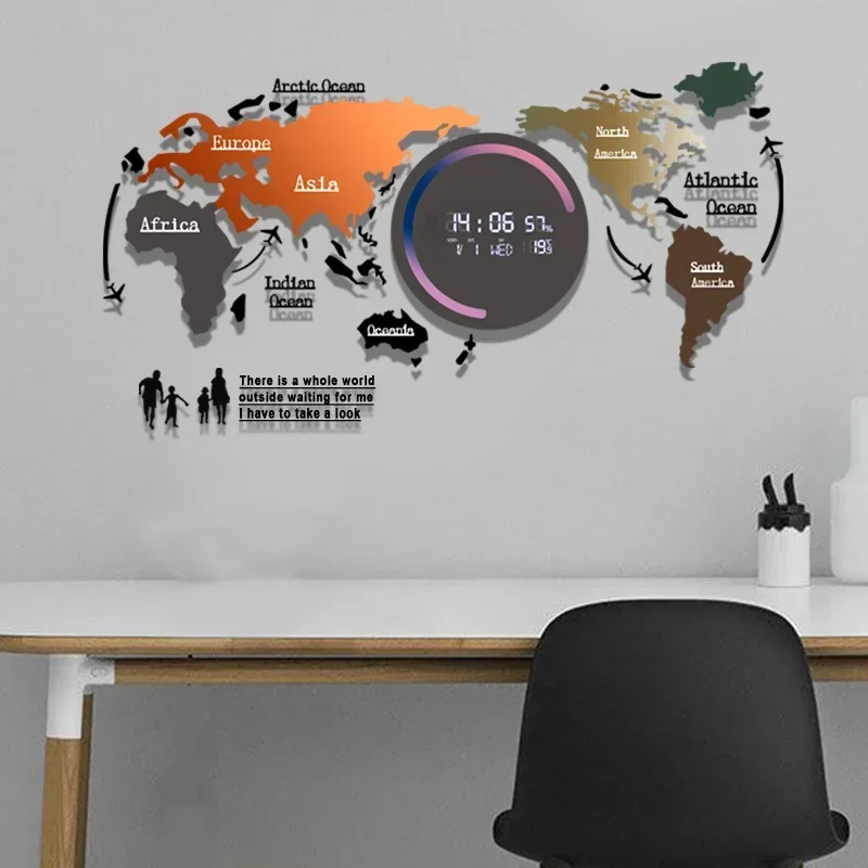 Creative living room wall clock world map clock simple home luminous wall mute clock wall decoration