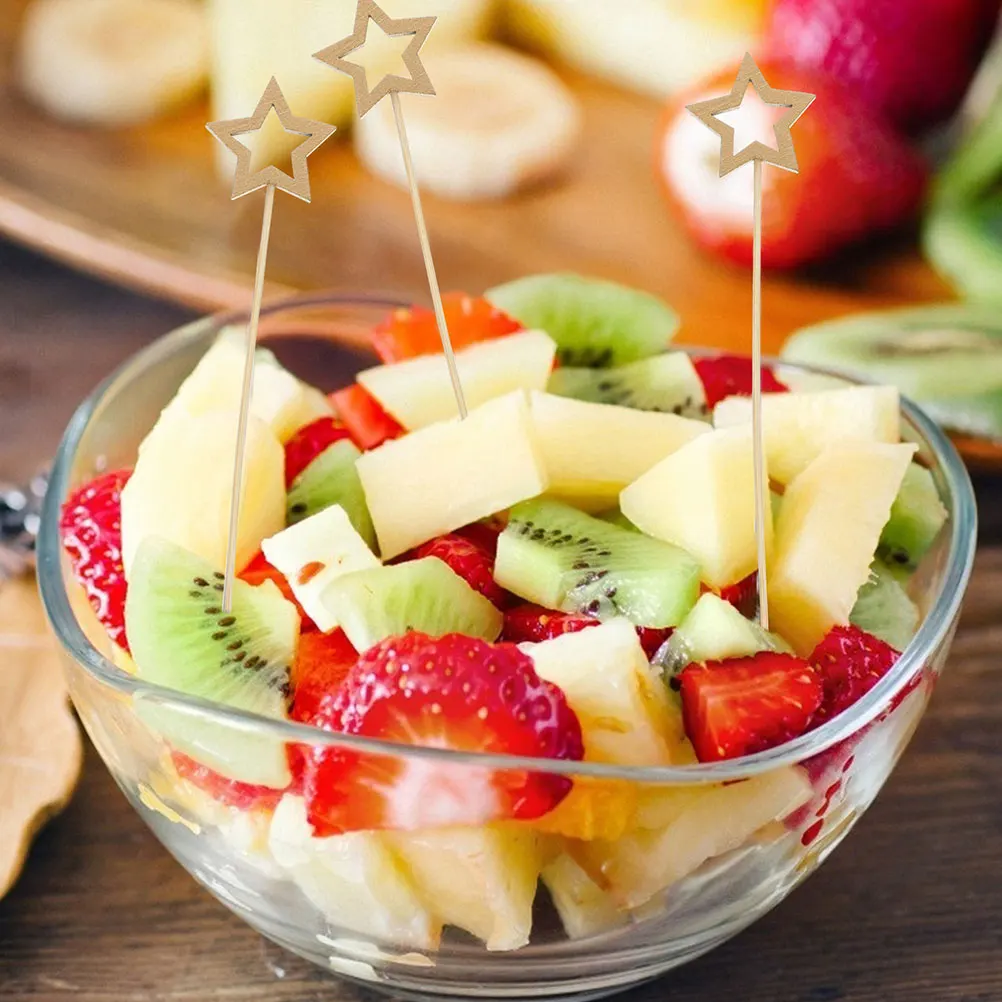 

150pcs Star Bamboo Skewer Sticks Festive Christmas Design Food Picks Fruit Kabobs Drink Stirrers Cocktail Garnish Long