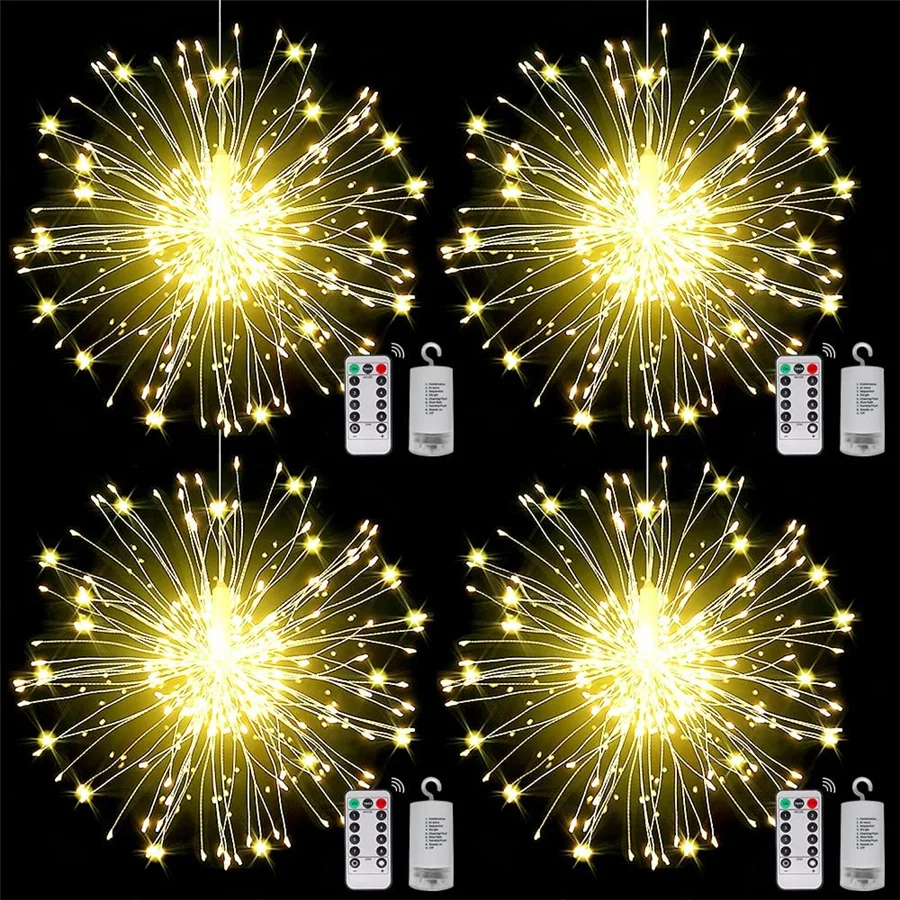 200 LED Firework String Lights Outdoor 8 Modes Exploding Star Copper Wire Fairy Lights Garden Decoration Remote Christmas Lights