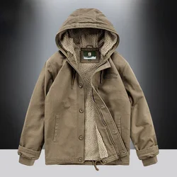 Mens Coat Winter Cotton-padded Jacket Hooded Lamb Cashmere Male Large Size Cargo Jackets Cardigan Outerwear Chaquetas Hombre