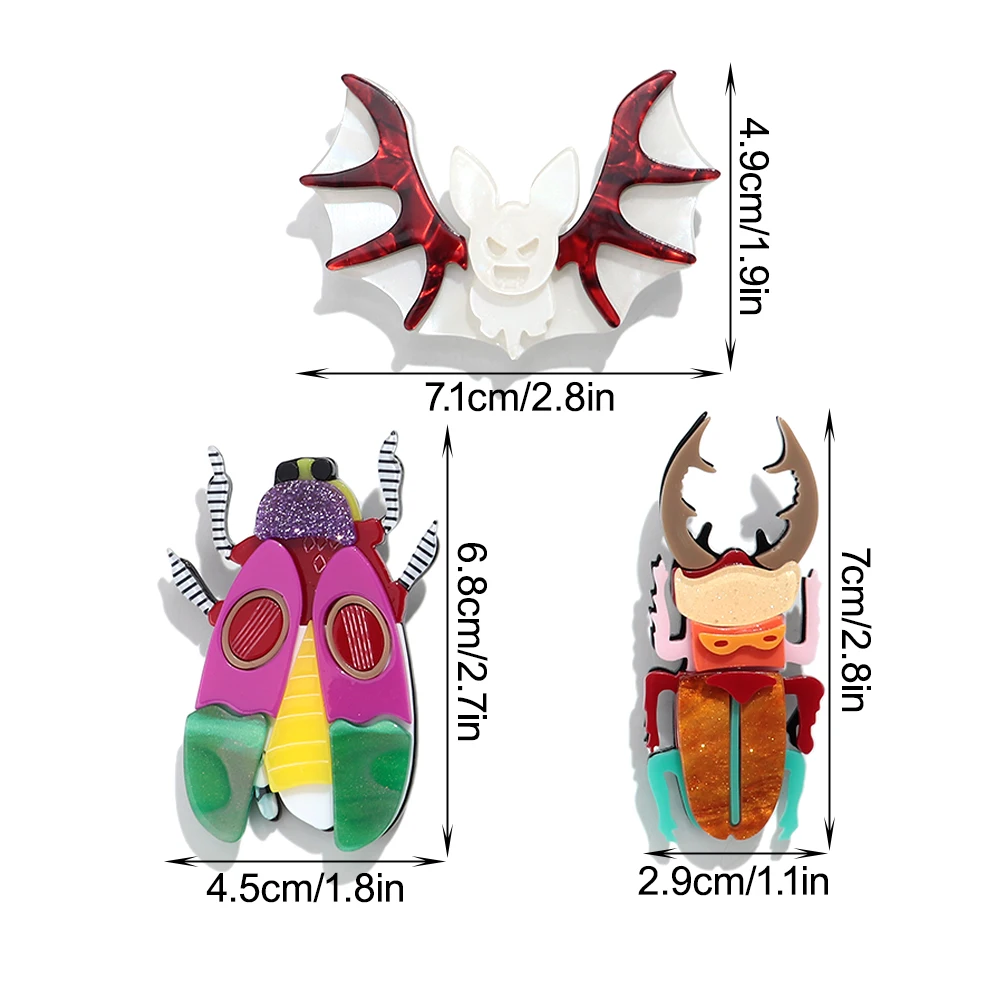 Creative Cute Splicing Beetle Acrylic Brooches for Women Funny Cartoon Insect Animal Badge Pins Jewelry Clothes Accessories Gift