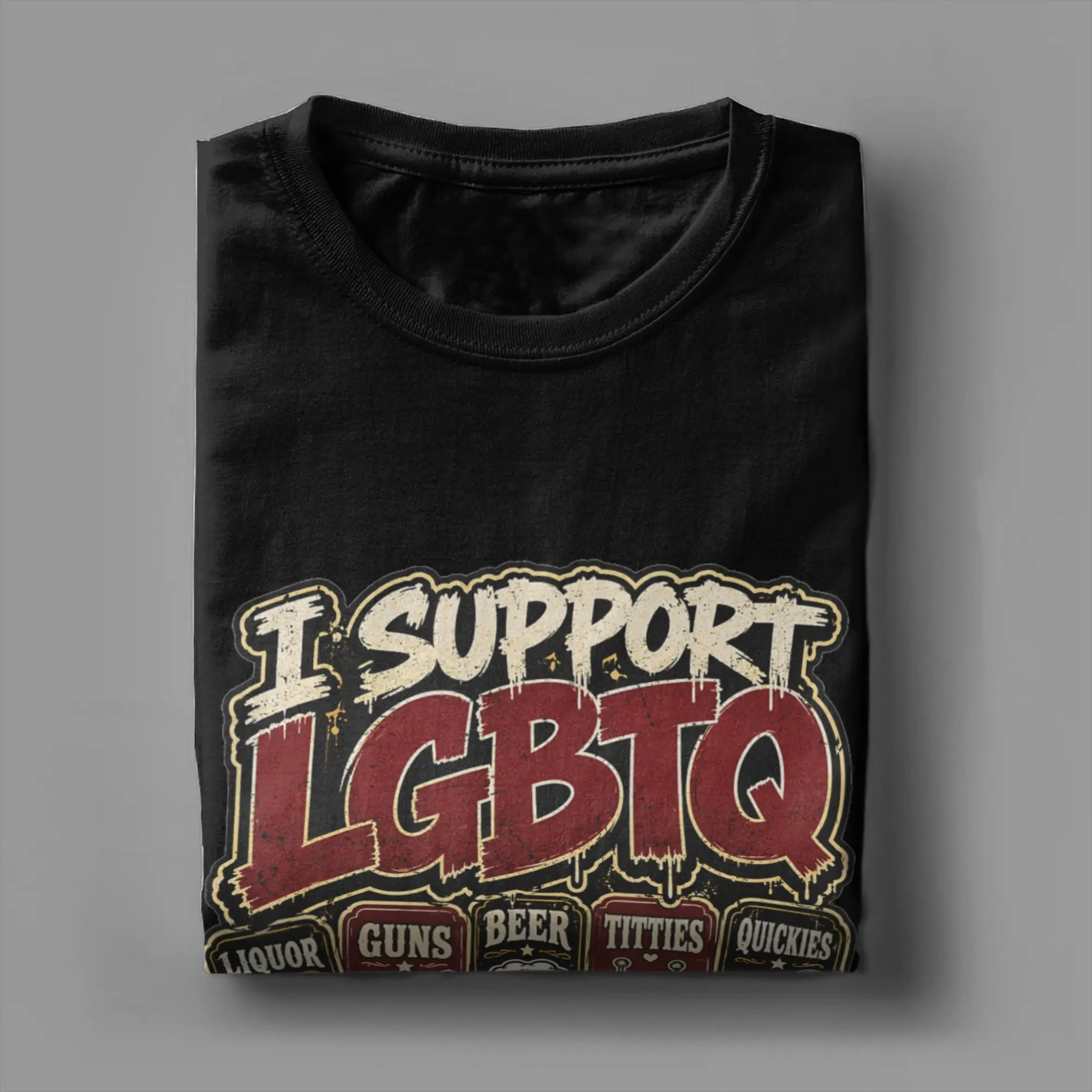 Lustiges T-Shirt mit Aufschrift „I Support LGBTQ Liquor Guns Beer Titties Quickies“, 100 % Baumwolle, O-Ausschnitt, Übergröße 5XL, Kleidung, kurzärmeliges Y2K-T-Shirt – Detail 3