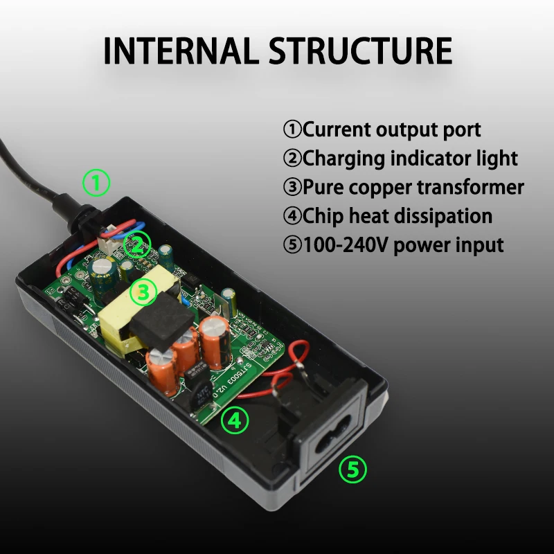 12.6V 3A polymer lithium battery 18650 charger, Applicable to 11.1V 12V Li-ion battery packs, Power tool battery charger