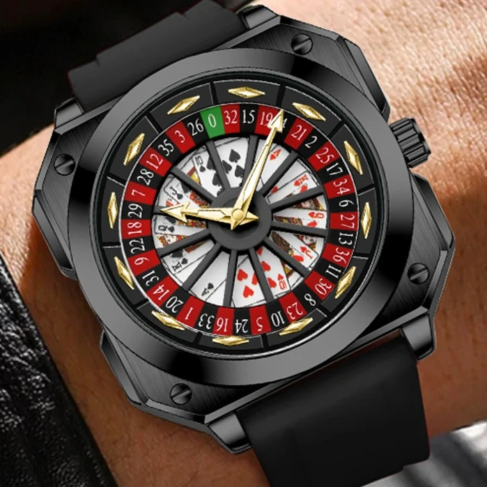 

High Quality Roulette Casino Loading Quartz Watch Mens Original Brand Sports Style Silicone Night Light Square Gift Watch Men