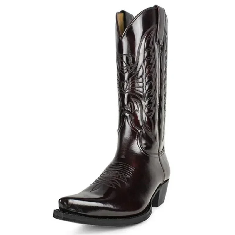 Cowboy Men Women Country Vintage Knight Western Motorcycle Boots Leather Embroidered Pointed Toe Mid Calf Work Shoes Comfortable view 3