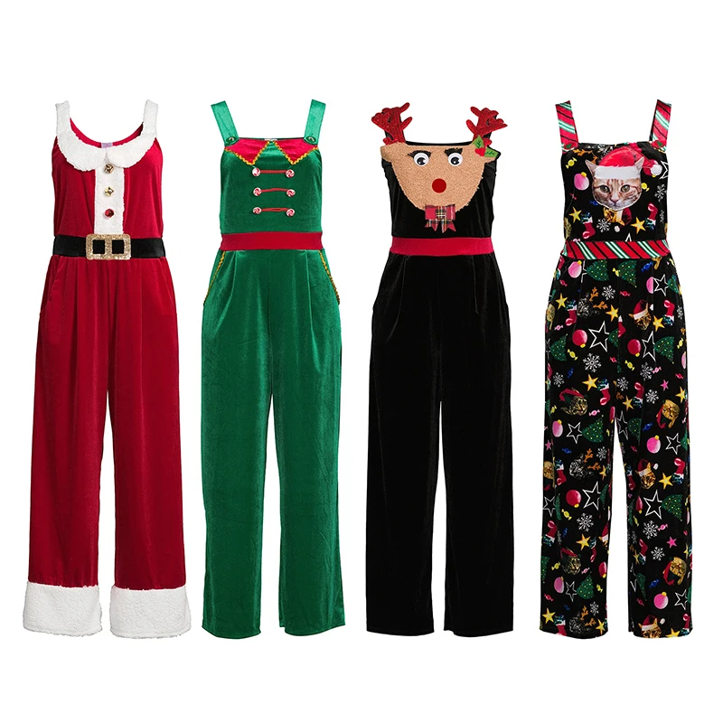 Women’s Long Jumpsuit Overalls Casual Sleeveless 3D Print Baggy Romper Pants Holiday Costume