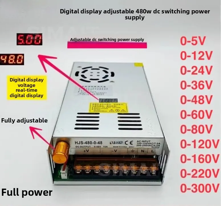 

HJS-480-0-24 480W 0-24V 20A Adjustable Power Supply | DC Regulated SMPS with Digital Display