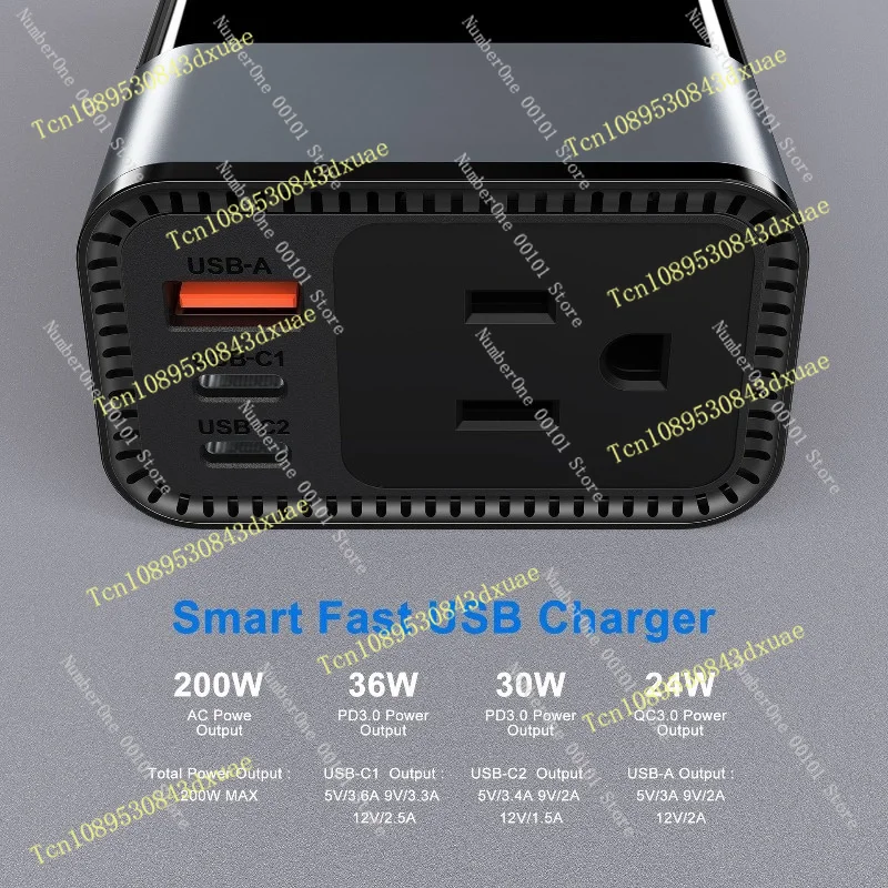 200W Large Screen Digital Display 12V to 110V US Plug Mini Car Inverter Multi-Function Power Station