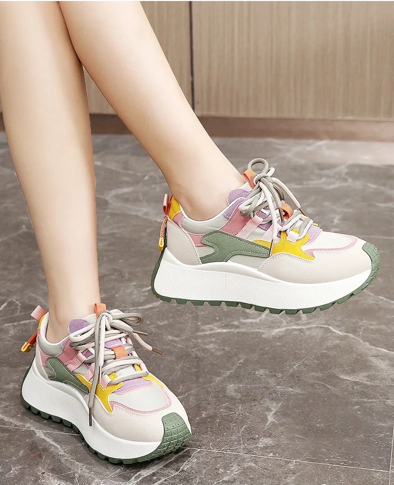 New lace up wedged trainers woman platform shockproof shoes women white faux leather sneakers students wedge sports shoes casual Sc39775c4f75842d9b854873ff92554edC