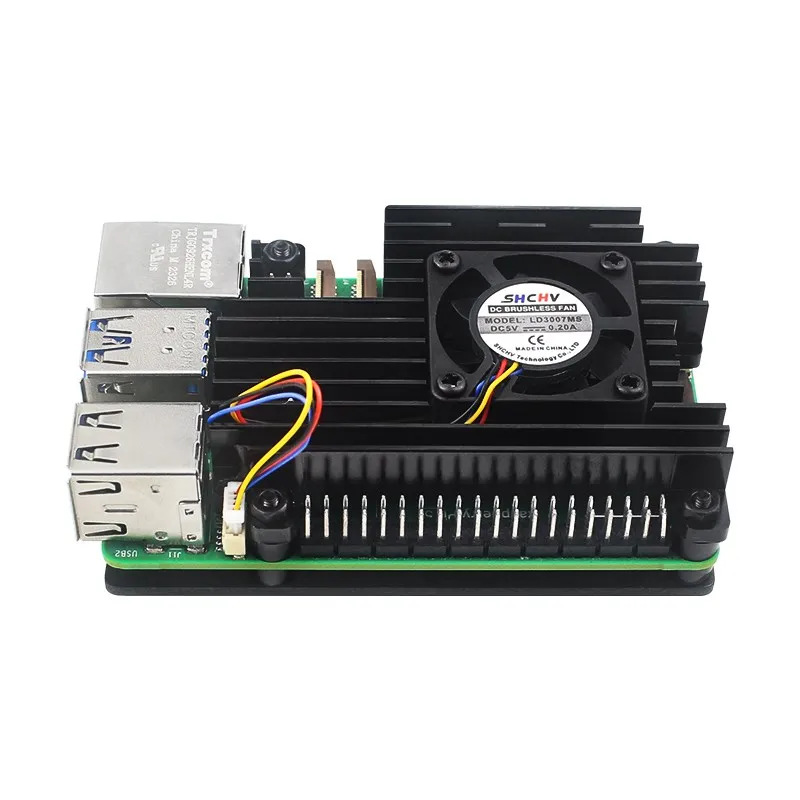 Carcasa de ventilador de refrigeración para Raspberry Pi 5, carcasa de Metal de aleación de aluminio, carcasa de enfriador pasivo y activo