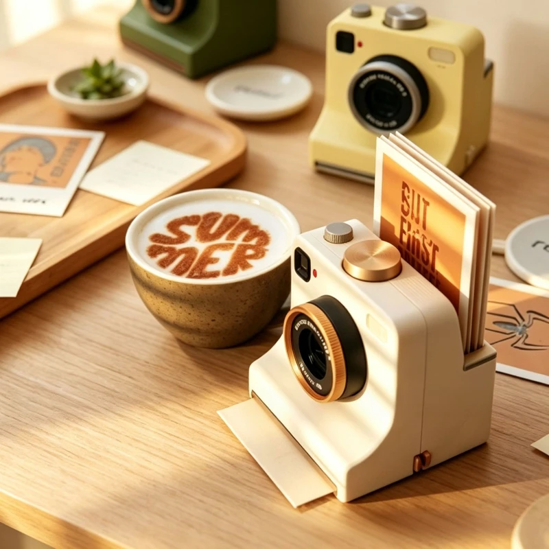 3D Printed Latte Art Camera Coffee Template Printer Replaceable Cards One Touch Press DIY Latte Art Camera with Coffee Patterns