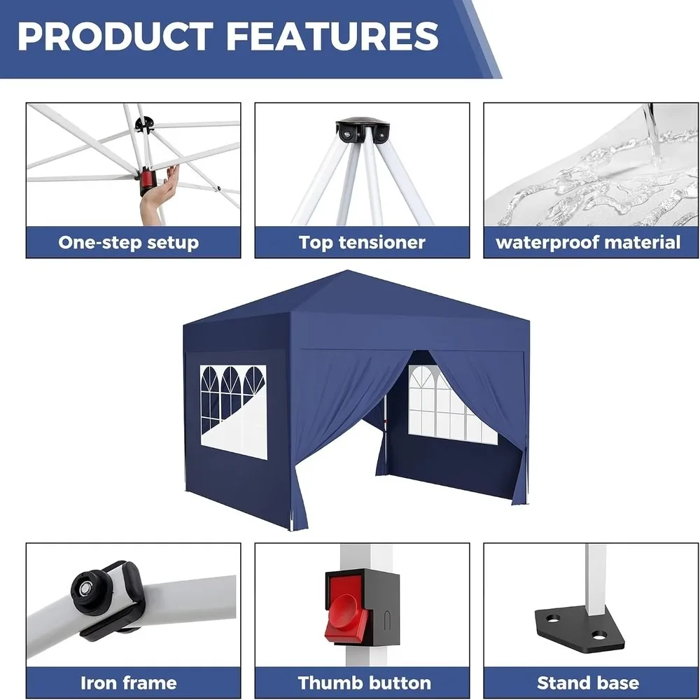 10x10ft Pop Up Canopy Tent Waterproof Heavy Duty Sun Shade with Removable Sidewalls & Carry Bag for Outdoor Vendor