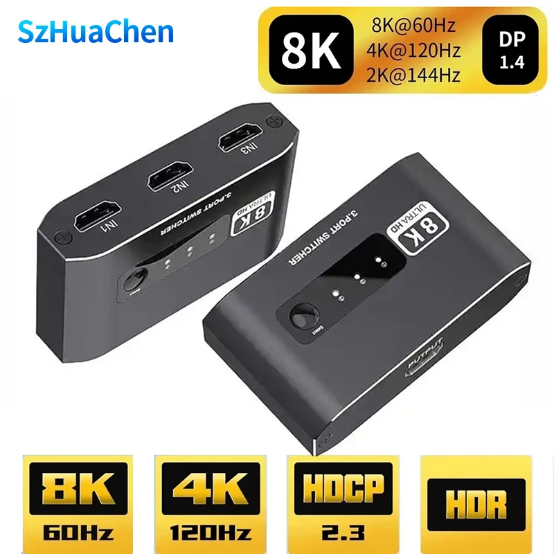 HD2.1 8K@60Hz Switch 3 In 1 Out 4K@120Hz 3 In1 Out Switcher DTS HDCP2.3 For TV PS4 HD-MI Splitter Monitor Computer Notebook