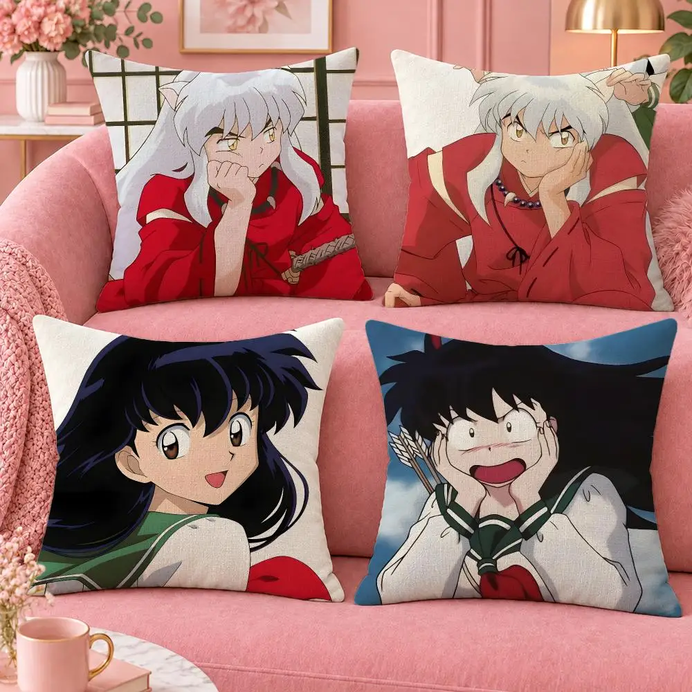 Anime Fantasy Adventure Inuyasha Cushion Cover Cute Cartoon Throw Pillow Cover Soft Plush Cushion Cover Sofa Bedroom Home Decor