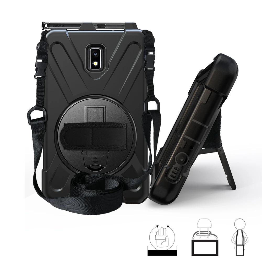 For Samsung Galaxy Tab Active 2 2017 T390 T395 T397 Case Safe Shockproof PC + Silicon 2 in 1 Shoulder hand Strap Stand Cove