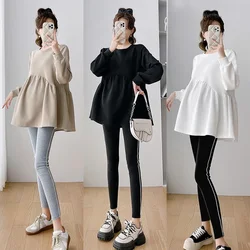 Autumn Pregnant Women's Clothes Striped Patchwork High Waist Maternity Belly Leggings Stretched Skinny Pregnancy Pants Trousers