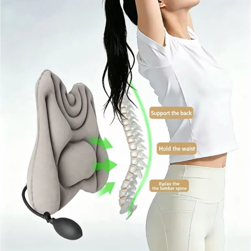 Quick Inflatable Lumbar Support Pillow Soft Portable Waist Cushion for Office Car Travel Relieve Lower Back Pain