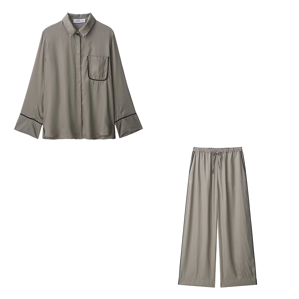 

UNIZERA 2025 New Product Women's Wear Elegant Design European and American Style Satin Sleepwear Shirt&Pants Set