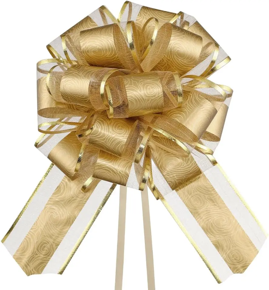 

6 Pcs Gold Pull Bows, 6 Inch Gift Wrapping Bows for Wedding, Christmas, Flower Decor