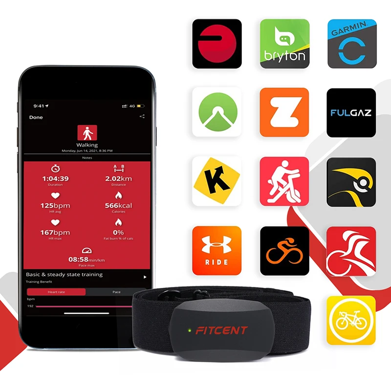 Bluetooth Heart Rate Monitor, Chest Strap, ANT + Health Sensor for iPhone or Android Tracks, HR Zones and Calories Burned