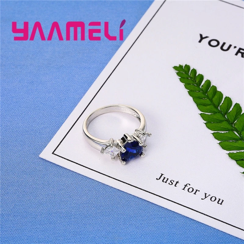 Tinh Tế Nữ Trang Sức Trái Tim Cắt Xanh Dương Trắng Đẹp Bạc 925 Ban Nhạc Kích Thước Vòng 6 7 8 9 10 Bán Buôn miễn Phí Vận Chuyển