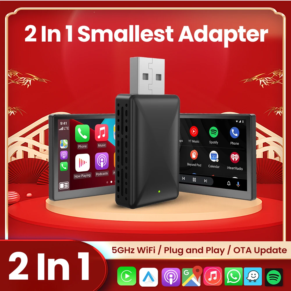

2025 New Mini Wired to Wireless CarPlay Android Auto Wireless Adapter Smart For Jeep Cadillac Mazda Chery Hyundai Chevrolet VW
