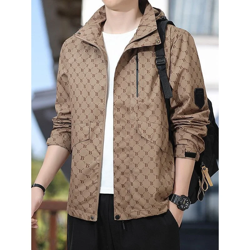 Men's Jacket Jacket Shell Jacket Spring and Autumn Windproof Warm Hooded Casual Men's All-Match Fashion Autumn Clothes Windbreak