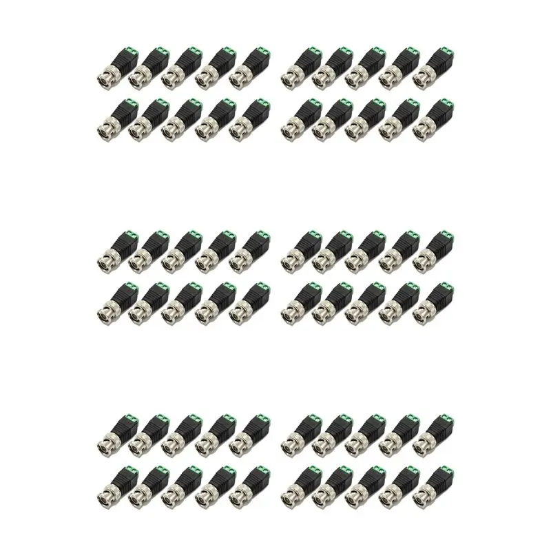 Conector BNC metálico macho B03B-60Pcs con conector DC, terminal de tornillo, Balun de video UTP para cámara de vigilancia CCTV