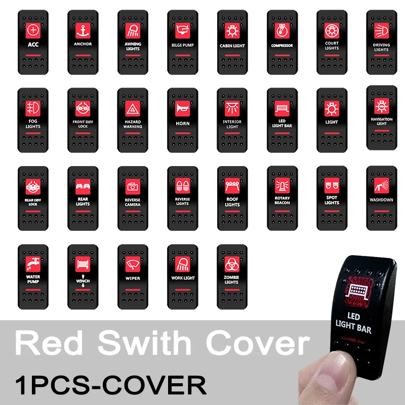 

Cover Cap ONLY! Rocker Switch Cover Cap RED Window Labeled for Car Boat Marine Carling ARB NARVA Toggle Switches, Waterproof