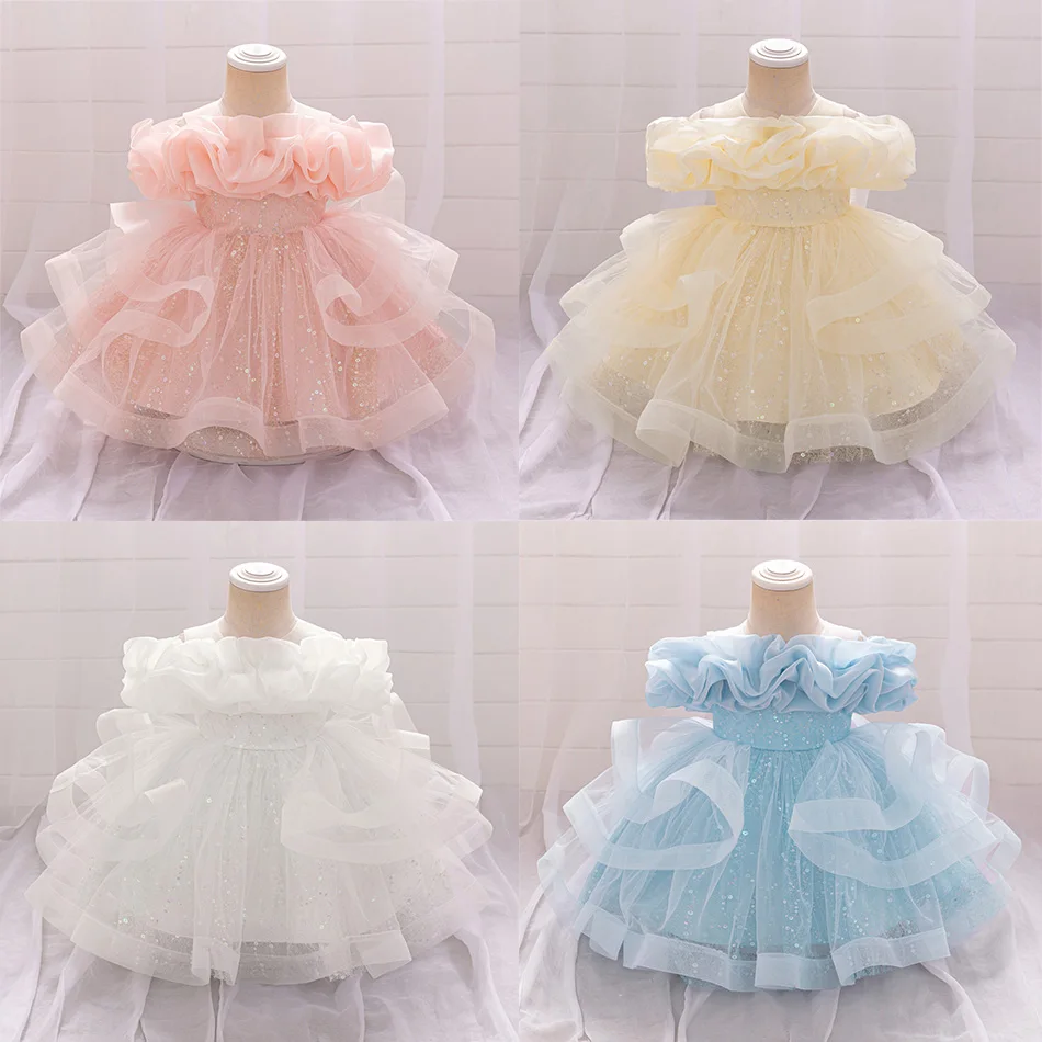 

Toddler Summer Solid Sequin Mesh Gown Children Princess Dress Girls Formal Evening Clothing Birthday Carnival Elegant Vestidos