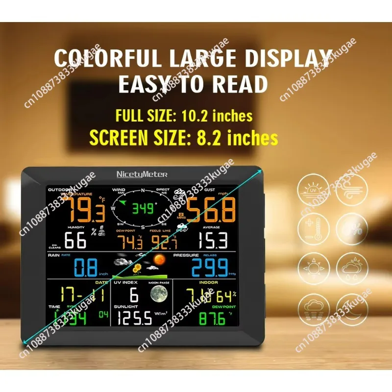 0310-025T WIFI NicetyMeter 2023 أحدث طراز محطة الطقس اللاسلكية الاحترافية مع شاشة LCD مقاس 10 بوصات 7 في 1