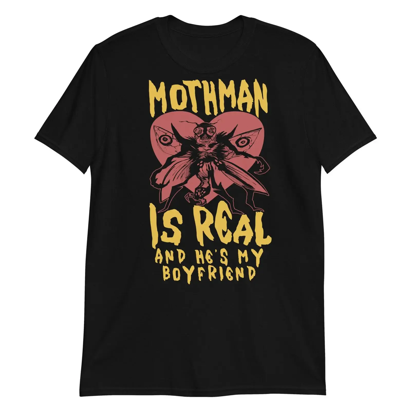 Mothman Is Real And He's My Boyfriend Cryptid Oddly Specific Meme Ironic T Shirt vintage Washed graphic Top For Everyday Wear