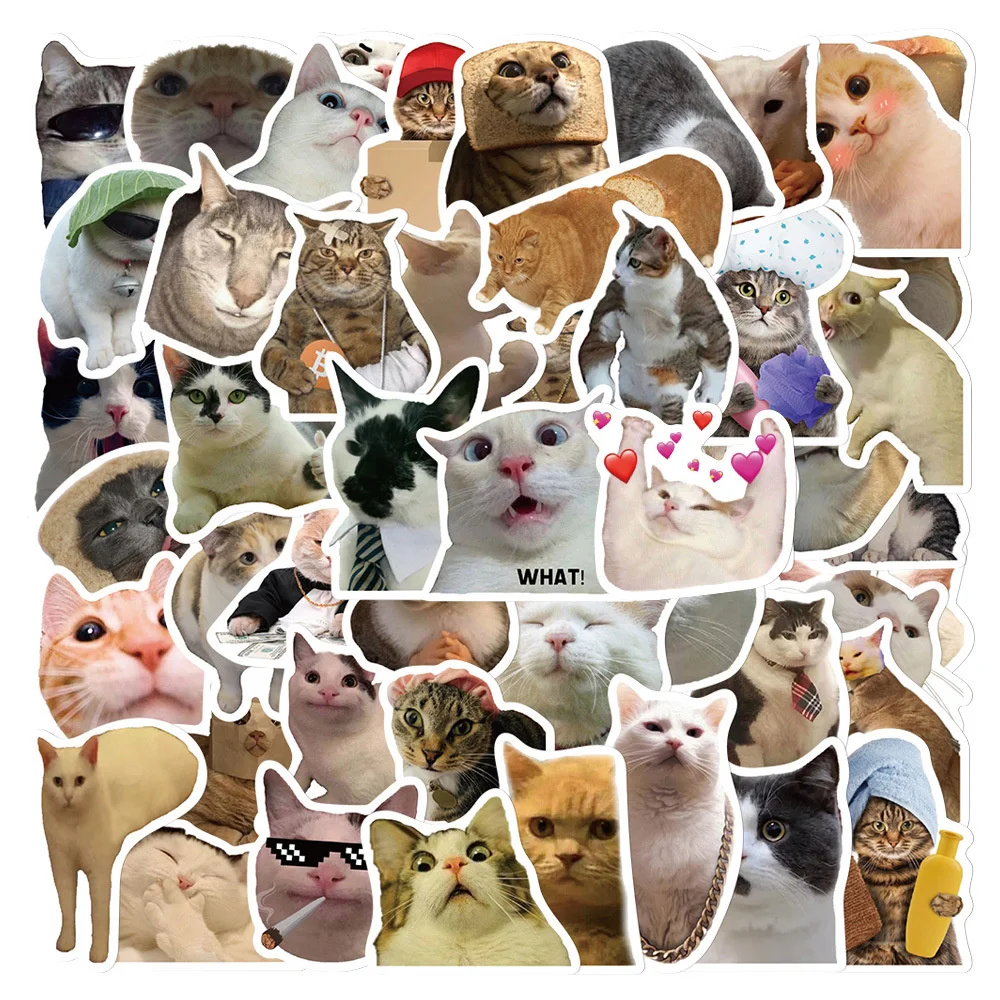 10/30/50PCS Funny Cat Cartoon Animal Graffiti Waterproof Stickers Personalized Creative Trend Decorative WaterCupHelmetWholesale