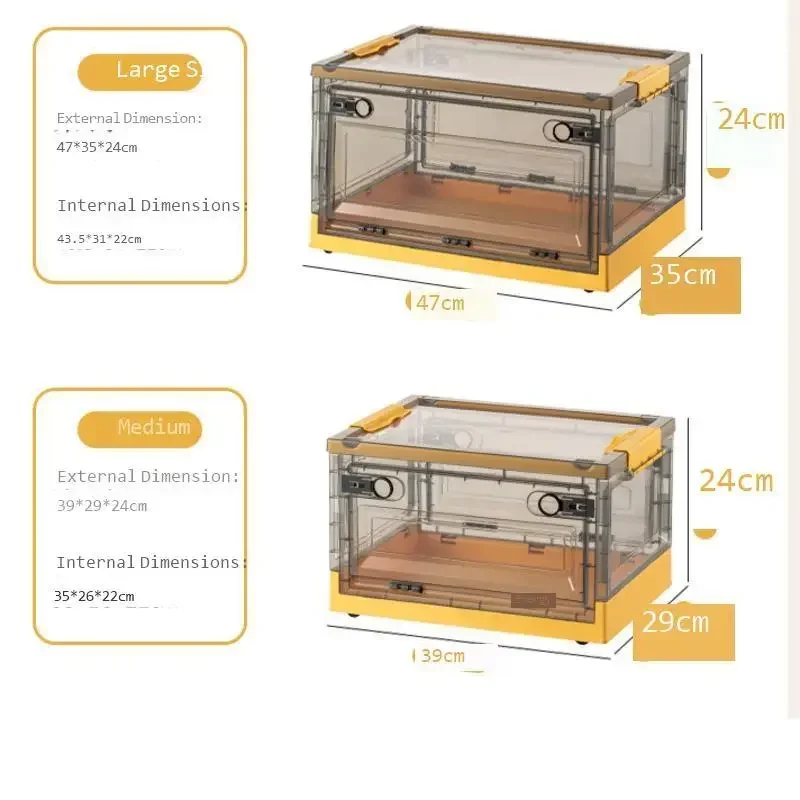 Scatola portaoggetti pieghevole trasparente con porta d'ingresso, Organizer per abbigliamento per casa, armadio e contenitore per libri, soluzione per casseforme