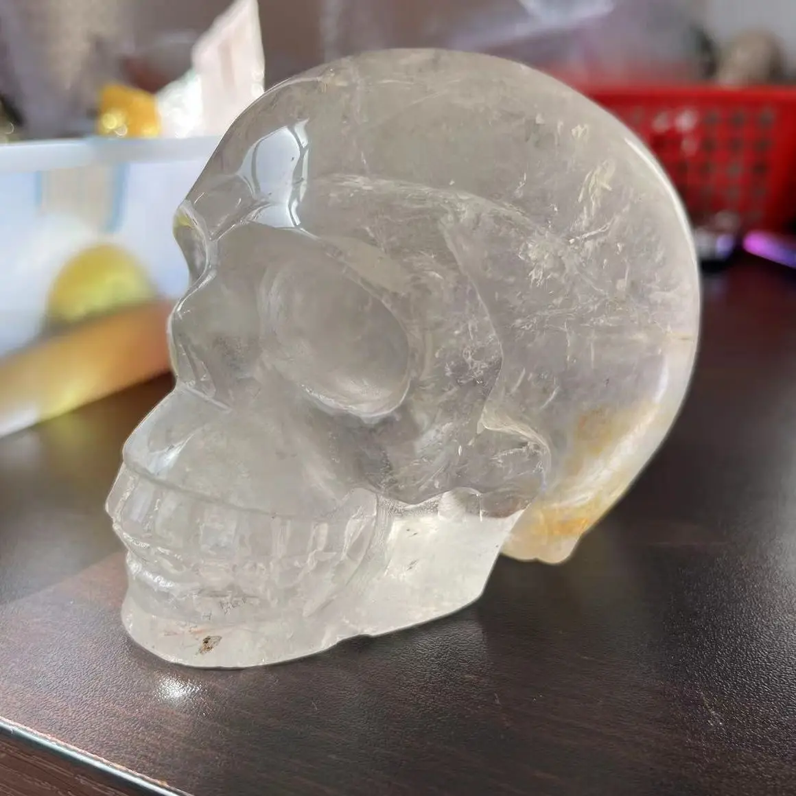 900-1100g  Natural white crystal  skull Carved Halloween for Gift Healing Stone Room Home Office Decoration