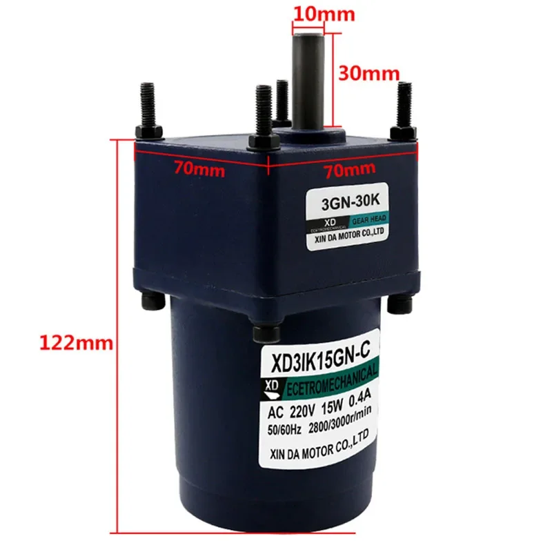 220V 15W 3IK15GN AC Geared Motor with Capacitor Single Phase Motor Fixed Speed Small Motor