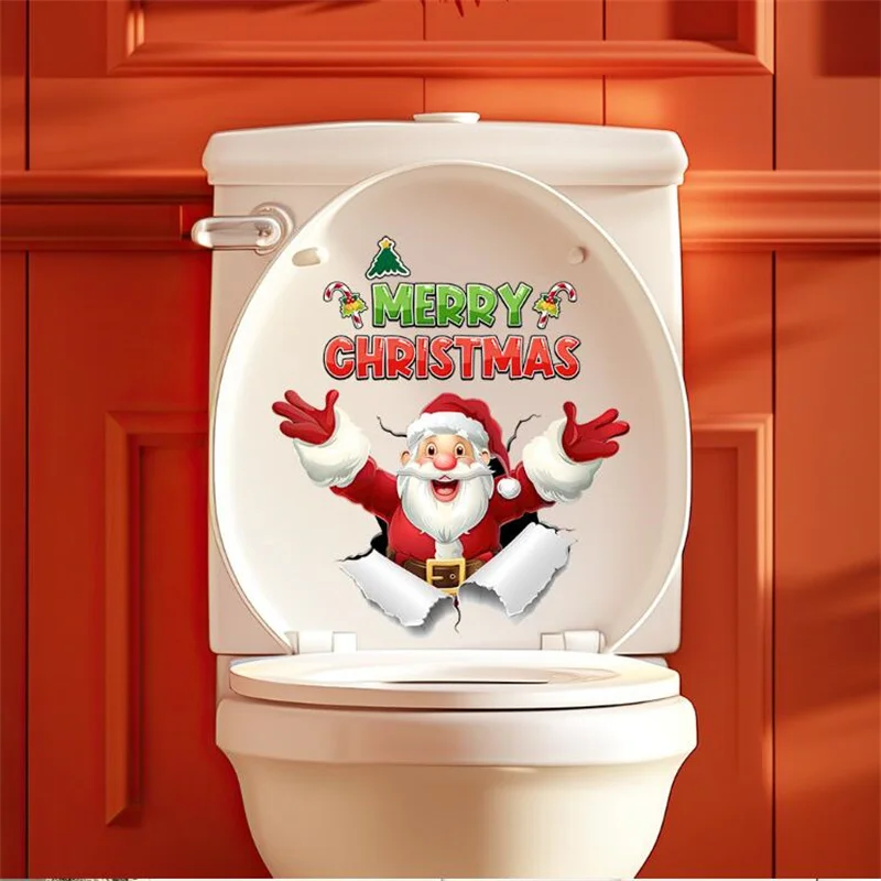 1PCS Self-Adhesive Removable Christmas Wall Sticker Santa Claus English Slogan Decoration for Toilet Bedroom Bathroom