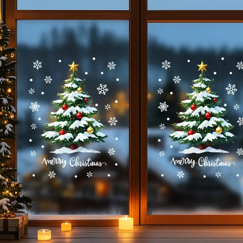 1-10pc Weihnachten Fenster Aufkleber Weihnachten Baum Schneemann Schneeflocke Glas Dekoration Elektrostatische Aufkleber Party Festival Liefert Dekor