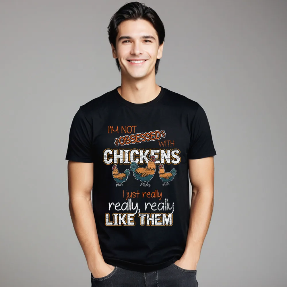 Newest Mens Tshirts O Neck Short Sleeve Cotton Farmer Farm Animal Chicken Pullover Tees Print Tee-Shirt