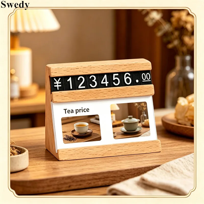 5 Pieces 70x57mm Wood Sign Holder Display Stand Adjustable Number Price Cube Tags Small Price Label Paper Card Holder Stand