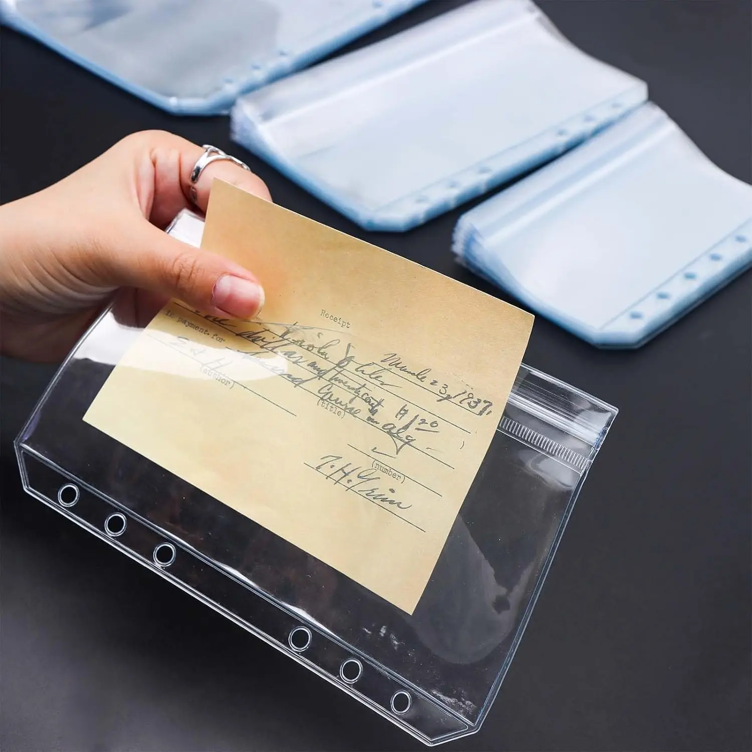 6-Pack A5 Cash Envelope File Folder Pouch Transparent PVC Material 6-Hole Double-Layer Pocket Flat-Seal Zipper Bag Compatible wi